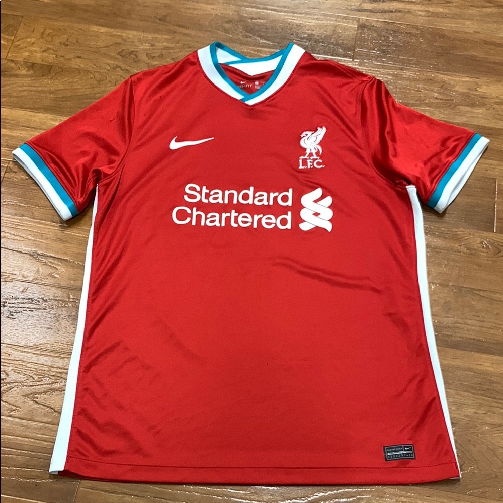 Nike Liverpool Red Soccer Jersey with White and Teal Trim